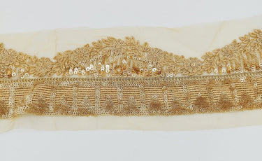 Gold Net Lace Trim with Floral Embroidery and Sequins, Sari Border, Embroidered Trim